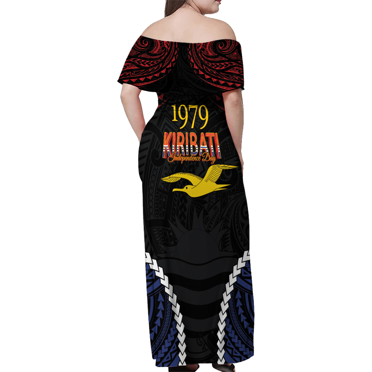 Kiribati 45th Anniversary Independence Day Family Matching Off Shoulder Maxi Dress and Hawaiian Shirt Since 1979 LT9 - Polynesian Pride