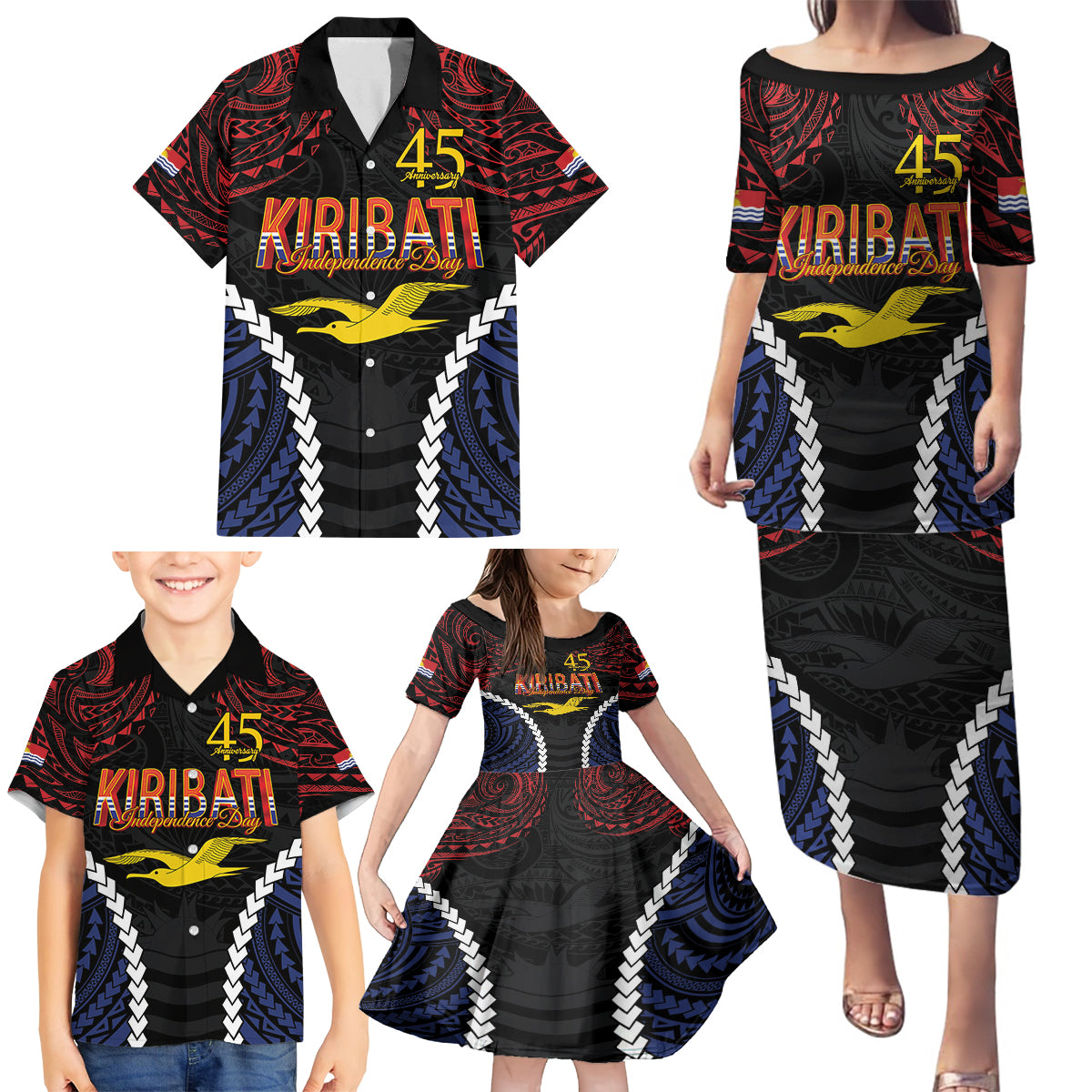 Kiribati 45th Anniversary Independence Day Family Matching Puletasi and Hawaiian Shirt Since 1979 LT9 - Polynesian Pride