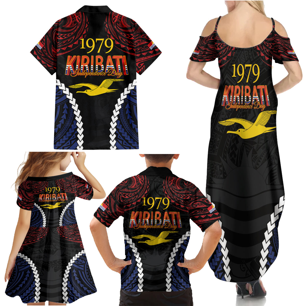 Kiribati 45th Anniversary Independence Day Family Matching Summer Maxi Dress and Hawaiian Shirt Since 1979 LT9 - Polynesian Pride