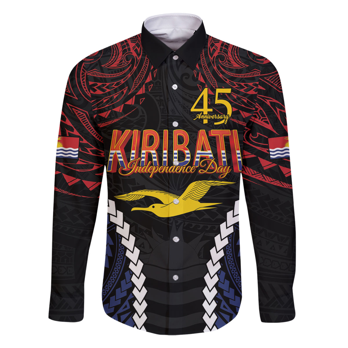 Kiribati 45th Anniversary Independence Day Family Matching Summer Maxi Dress and Hawaiian Shirt Since 1979 LT9 Dad's Shirt - Long Sleeve Black - Polynesian Pride