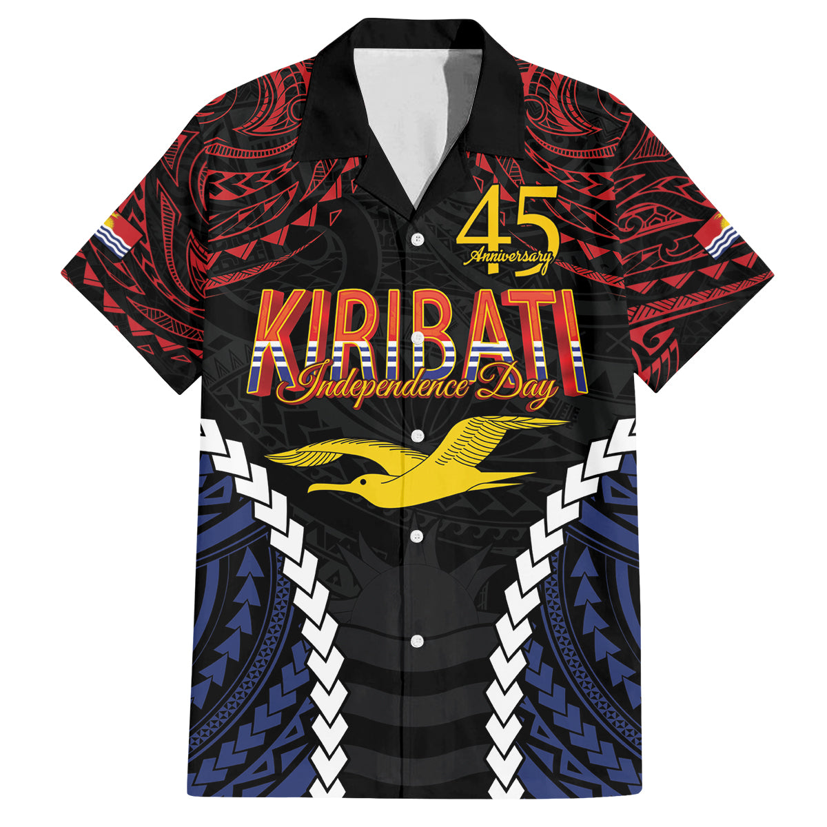 Kiribati 45th Anniversary Independence Day Family Matching Tank Maxi Dress and Hawaiian Shirt Since 1979 LT9 Dad's Shirt - Short Sleeve Black - Polynesian Pride