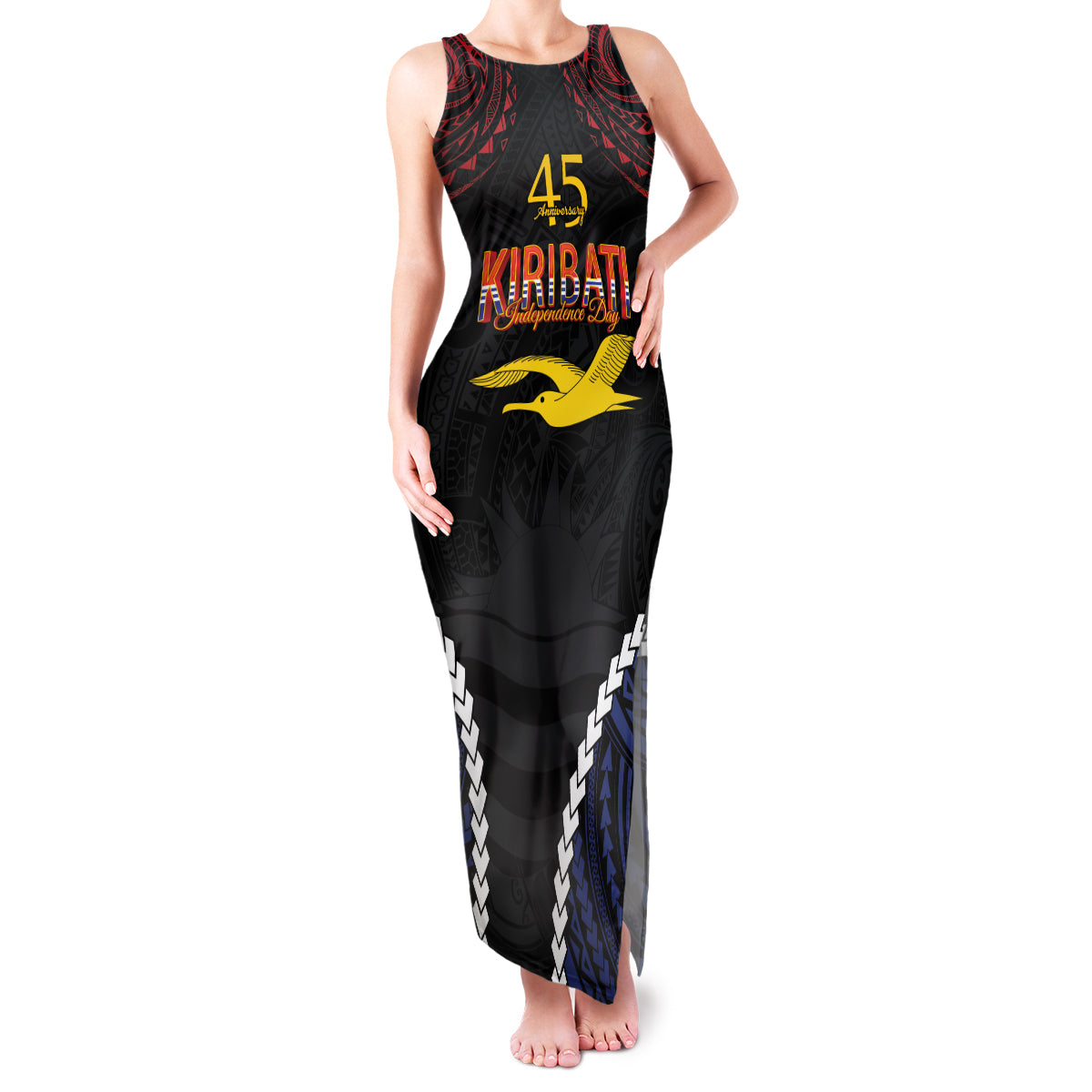 Kiribati 45th Anniversary Independence Day Family Matching Tank Maxi Dress and Hawaiian Shirt Since 1979 LT9 Mom's Dress Black - Polynesian Pride