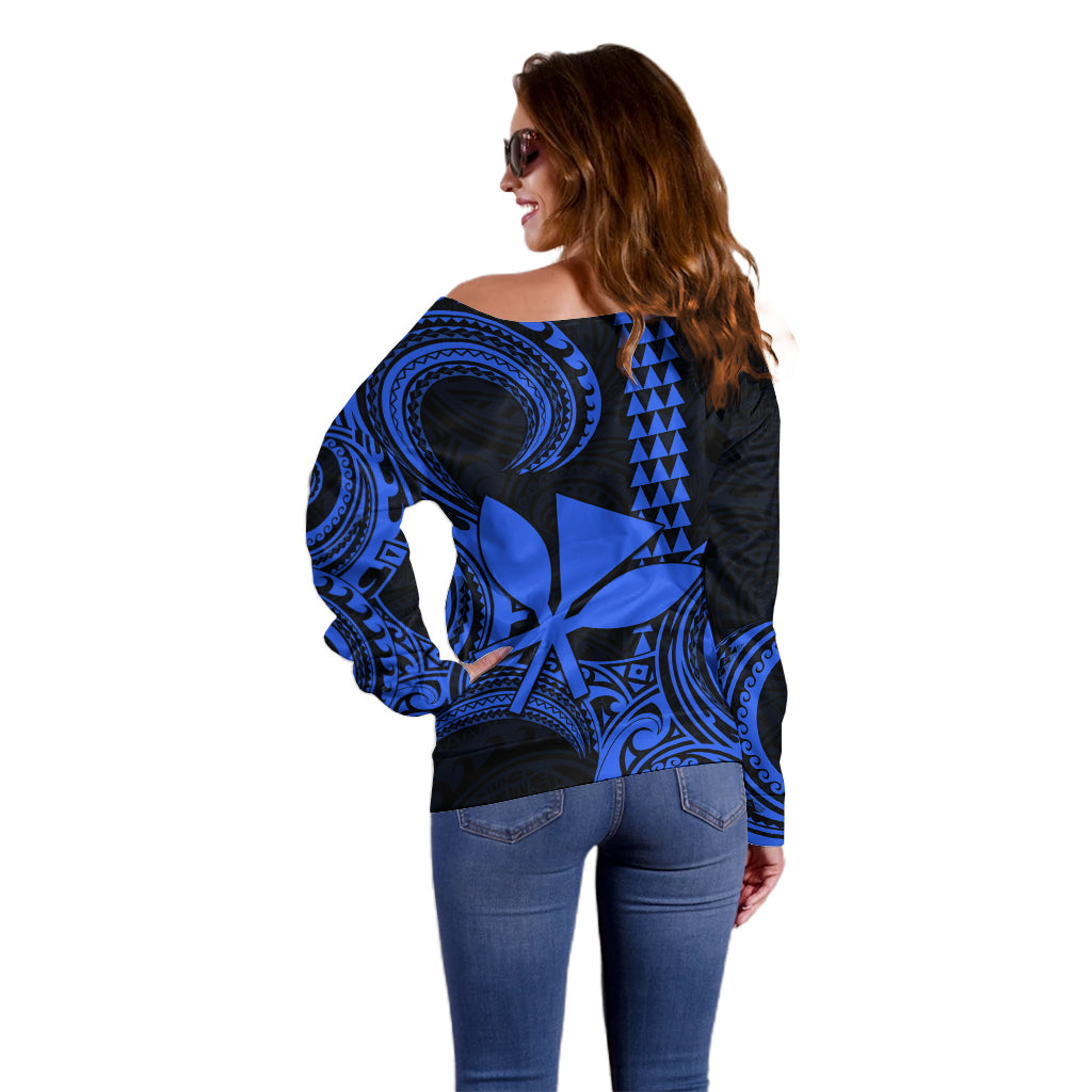 Custom King Kamehameha Day Hawaii Off Shoulder Sweater Paradise of the Pacific Tribal Kakau - Blue LT9 - Polynesian Pride
