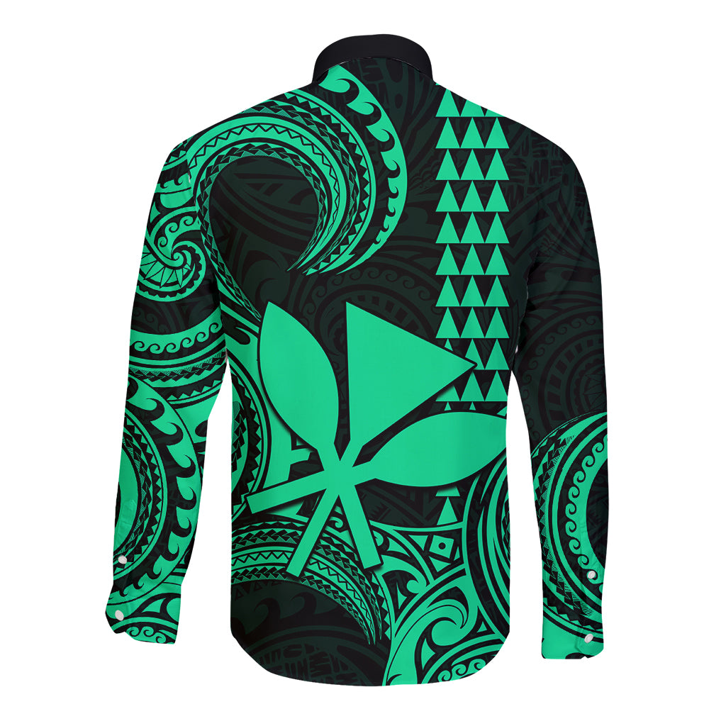 Custom King Kamehameha Day Hawaii Long Sleeve Button Shirt Paradise of the Pacific Tribal Kakau - Green LT9 - Polynesian Pride