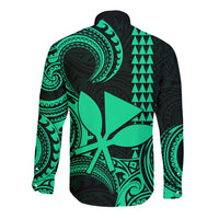 Custom King Kamehameha Day Hawaii Long Sleeve Button Shirt Paradise of the Pacific Tribal Kakau - Green LT9 - Polynesian Pride