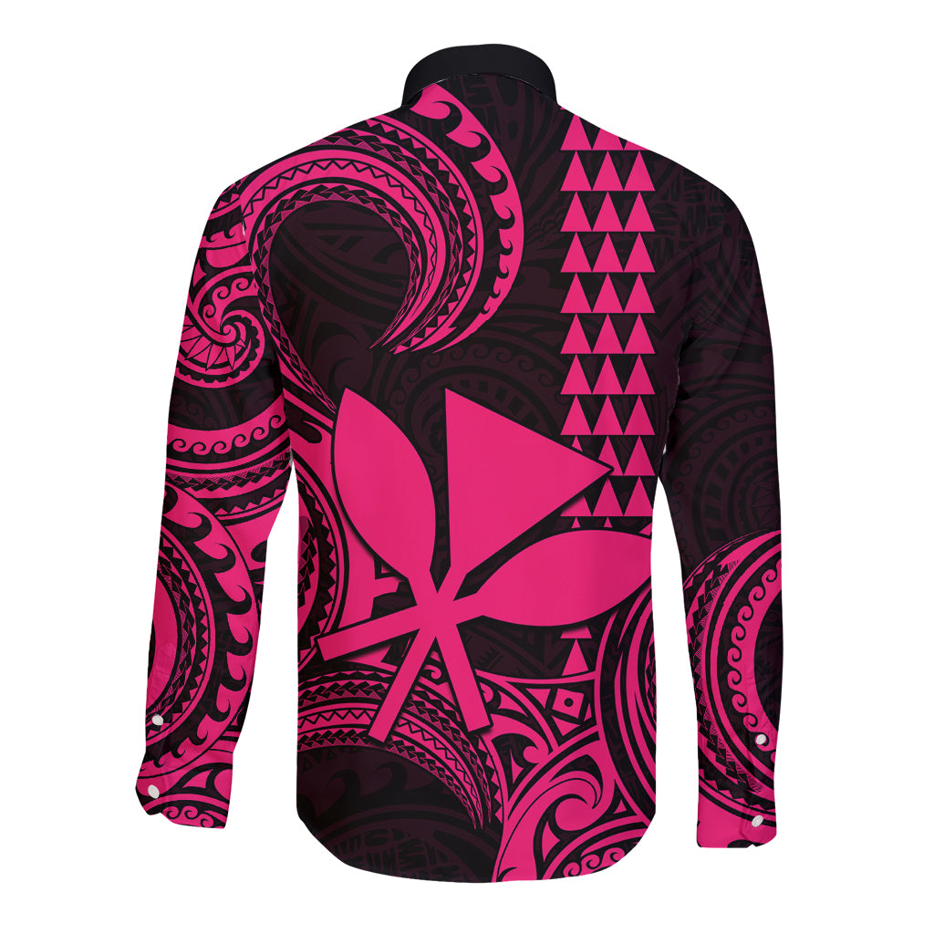 Custom King Kamehameha Day Hawaii Long Sleeve Button Shirt Paradise of the Pacific Tribal Kakau - Pink LT9 - Polynesian Pride