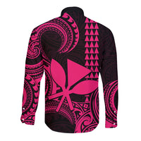 Custom King Kamehameha Day Hawaii Long Sleeve Button Shirt Paradise of the Pacific Tribal Kakau - Pink LT9 - Polynesian Pride