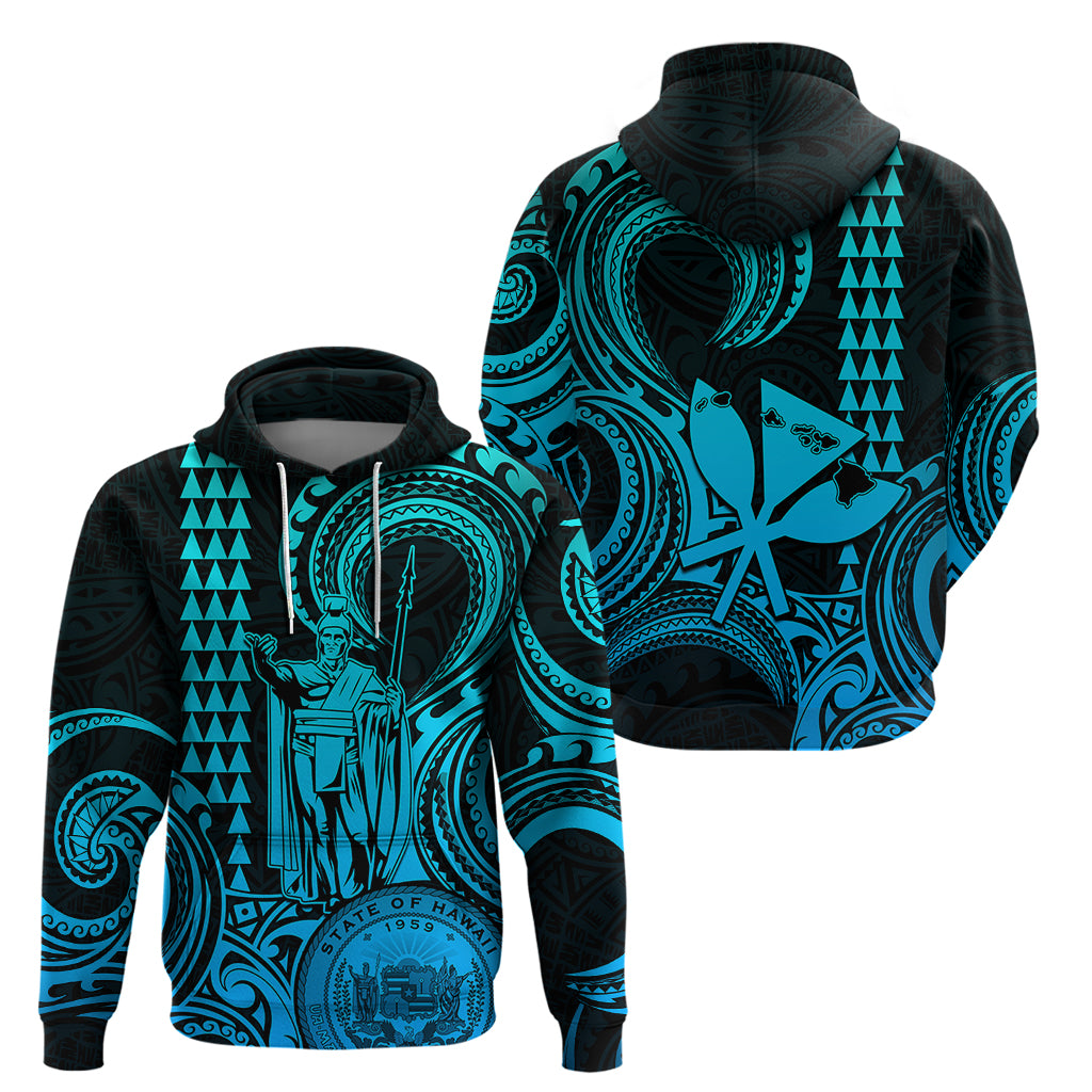 King Kamehameha Day Hawaii Hoodie Paradise of the Pacific Tribal Kakau with Kanaka Maoli Aqua LT9 - Polynesian Pride
