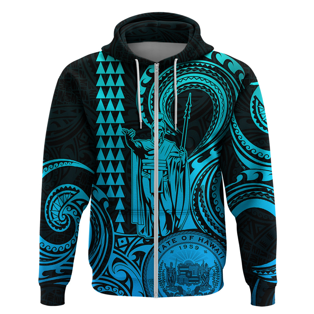 King Kamehameha Day Hawaii Hoodie Paradise of the Pacific Tribal Kakau with Kanaka Maoli Aqua LT9 - Polynesian Pride