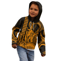 King Kamehameha Day Hawaii Kid Hoodie Paradise of the Pacific Tribal Kakau with Kanaka Maoli - Gold LT9 - Polynesian Pride