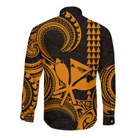 King Kamehameha Day Hawaii Long Sleeve Button Shirt Paradise of the Pacific Tribal Kakau with Kanaka Maoli - Gold LT9 - Polynesian Pride