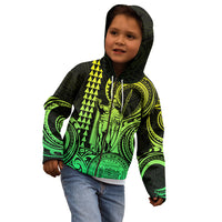 King Kamehameha Day Hawaii Kid Hoodie Paradise of the Pacific Tribal Kakau with Kanaka Maoli - Lime LT9 - Polynesian Pride