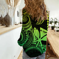 King Kamehameha Day Hawaii Women Casual Shirt Paradise of the Pacific Tribal Kakau with Kanaka Maoli - Lime LT9 - Polynesian Pride