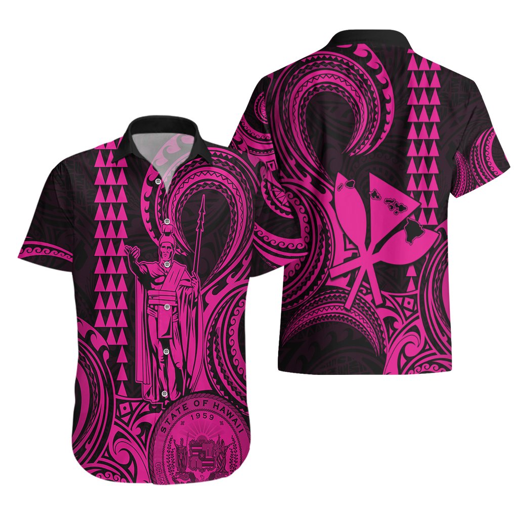 King Kamehameha Day Hawaii Hawaiian Shirt Paradise of the Pacific Tribal Kakau with Kanaka Maoli - Pink LT9 - Polynesian Pride