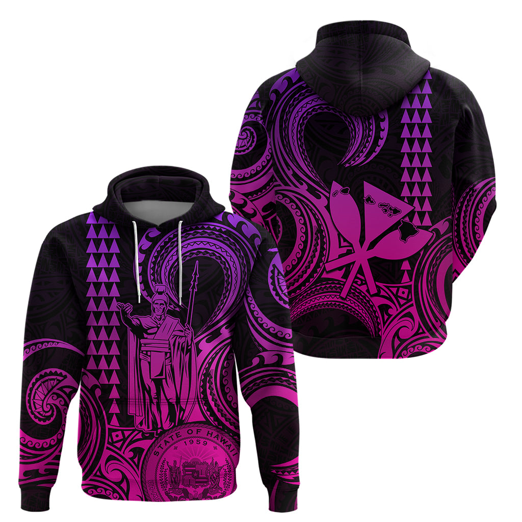 King Kamehameha Day Hawaii Hoodie Paradise of the Pacific Tribal Kakau with Kanaka Maoli Pink Gradient LT9 - Polynesian Pride