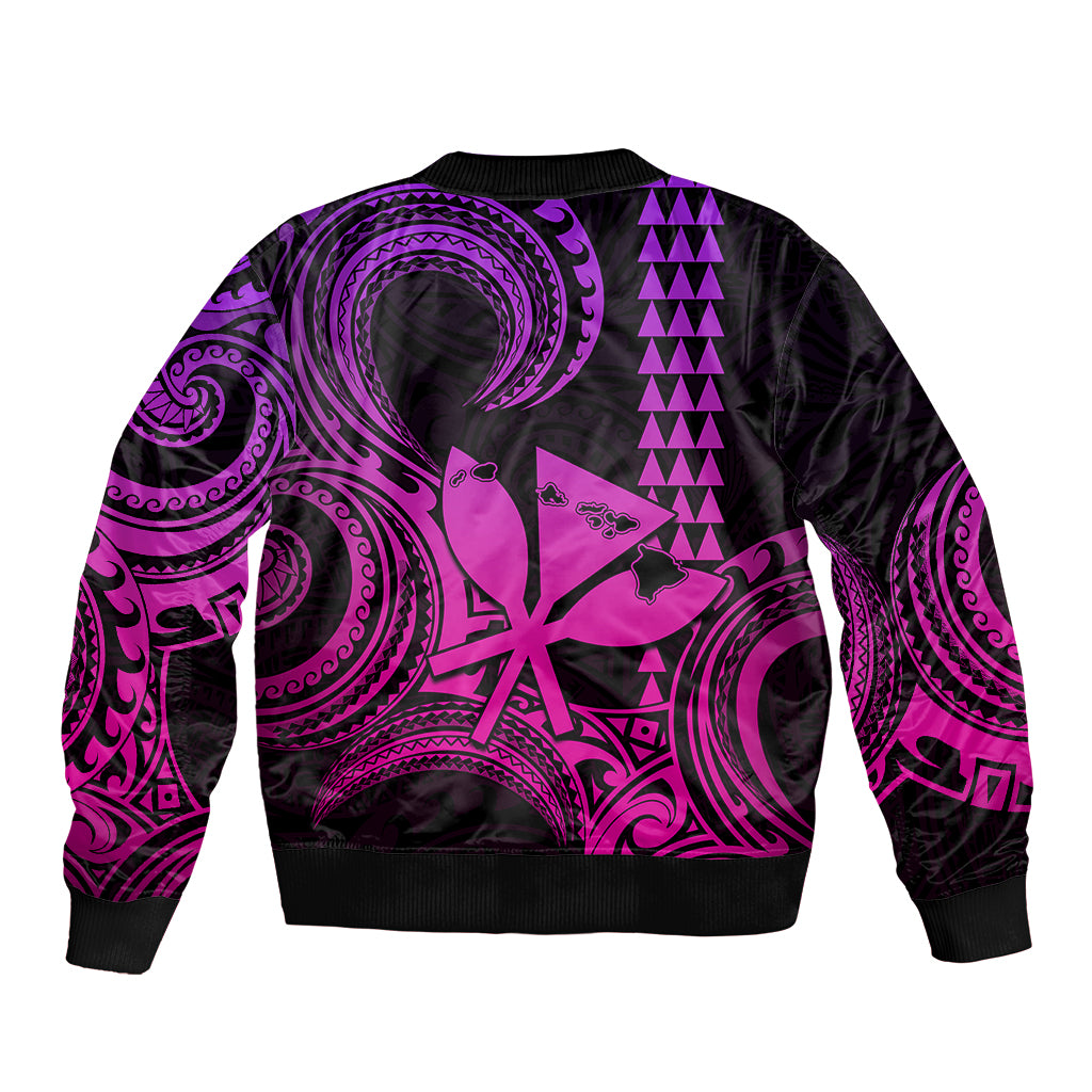 King Kamehameha Day Hawaii Sleeve Zip Bomber Jacket Paradise of the Pacific Tribal Kakau with Kanaka Maoli - Pink Gradient LT9 - Polynesian Pride
