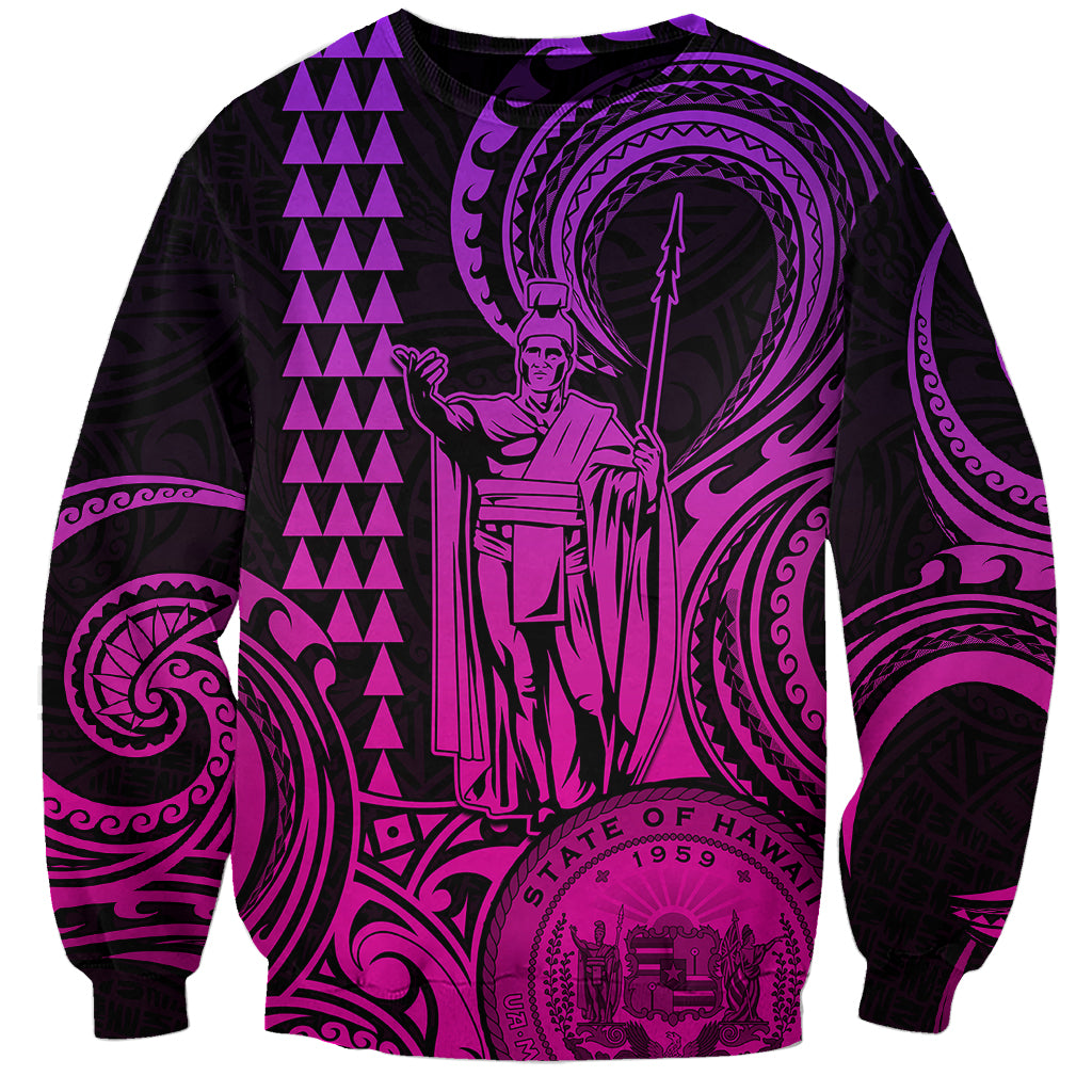King Kamehameha Day Hawaii Sweatshirt Paradise of the Pacific Tribal Kakau with Kanaka Maoli - Pink Gradient LT9 Unisex Pink Gradient - Polynesian Pride