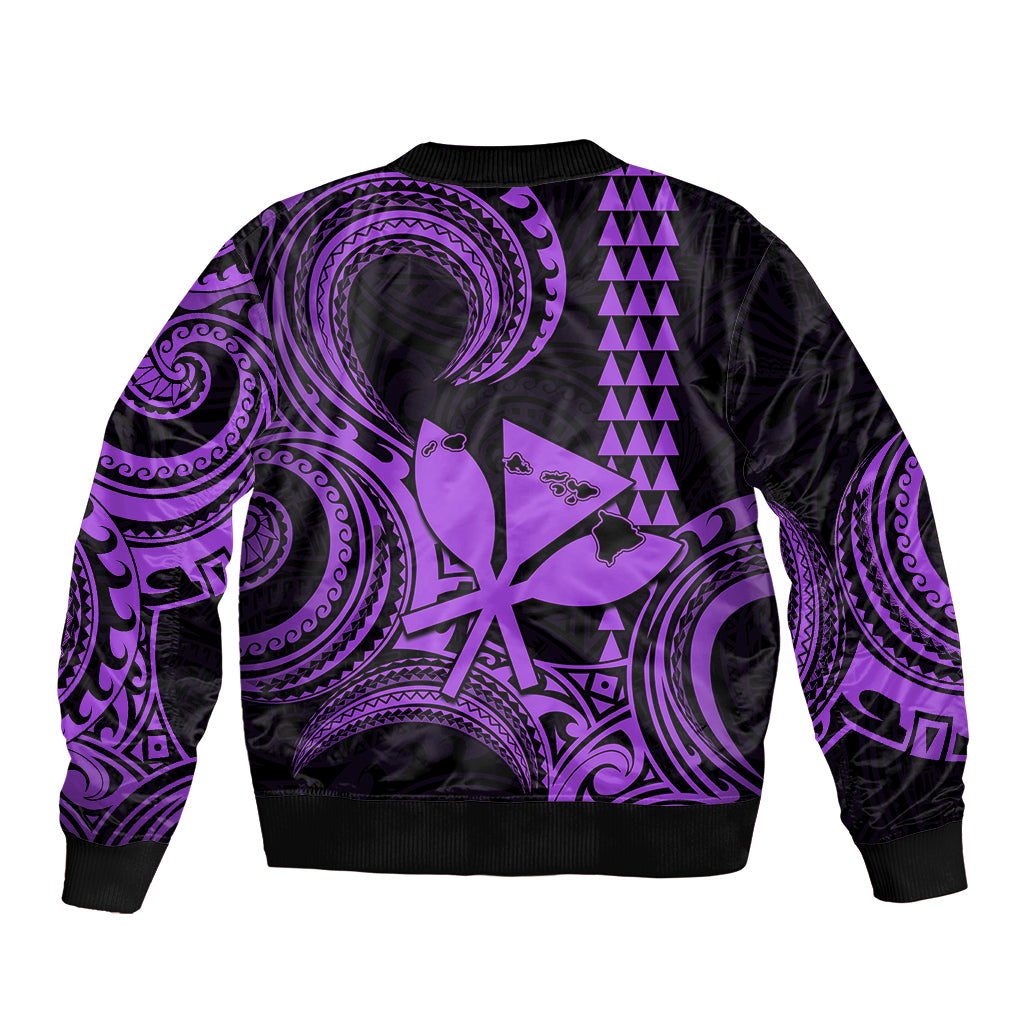 King Kamehameha Day Hawaii Bomber Jacket Paradise of the Pacific Tribal Kakau with Kanaka Maoli - Purple LT9 - Polynesian Pride