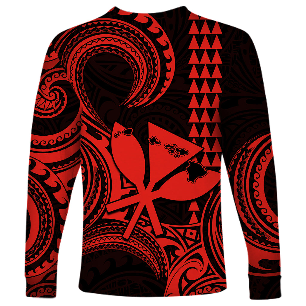 King Kamehameha Day Hawaii Long Sleeve Shirt Paradise of the Pacific Tribal Kakau with Kanaka Maoli - Red LT9 - Polynesian Pride