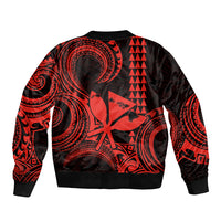 King Kamehameha Day Hawaii Sleeve Zip Bomber Jacket Paradise of the Pacific Tribal Kakau with Kanaka Maoli - Red LT9 - Polynesian Pride