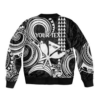 Custom King Kamehameha Day Hawaii Sleeve Zip Bomber Jacket Paradise of the Pacific Tribal Kakau with Kanaka Maoli - White LT9 - Polynesian Pride