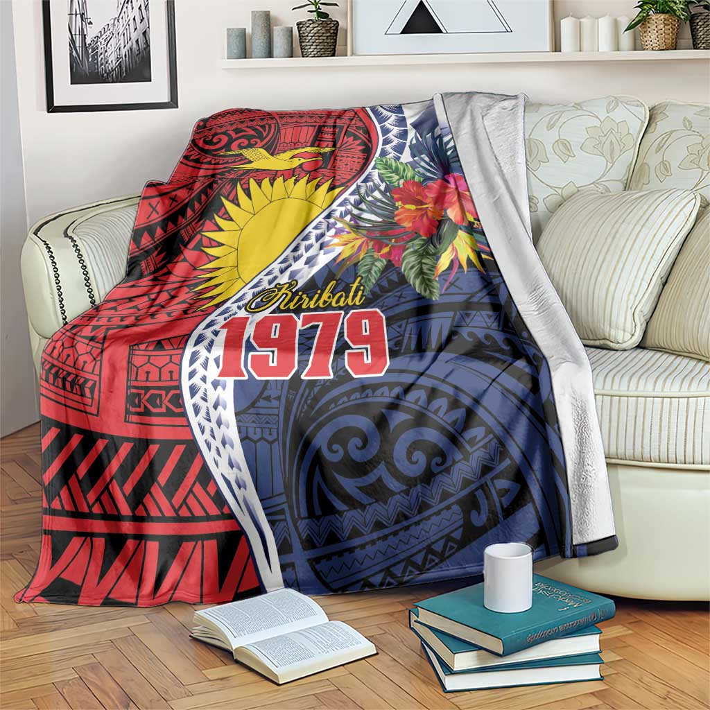 Flag of Kiribati Polynesian Pattern Blanket Est 1979 With Tropical Flowers
