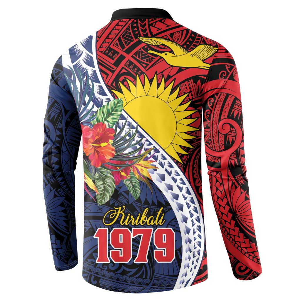 Flag of Kiribati Polynesian Pattern Button Sweatshirt Est 1979 With Tropical Flowers LT9 - Polynesian Pride