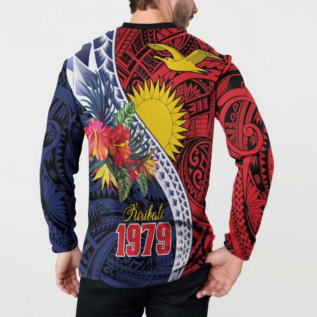 Flag of Kiribati Polynesian Pattern Button Sweatshirt Est 1979 With Tropical Flowers LT9 - Polynesian Pride