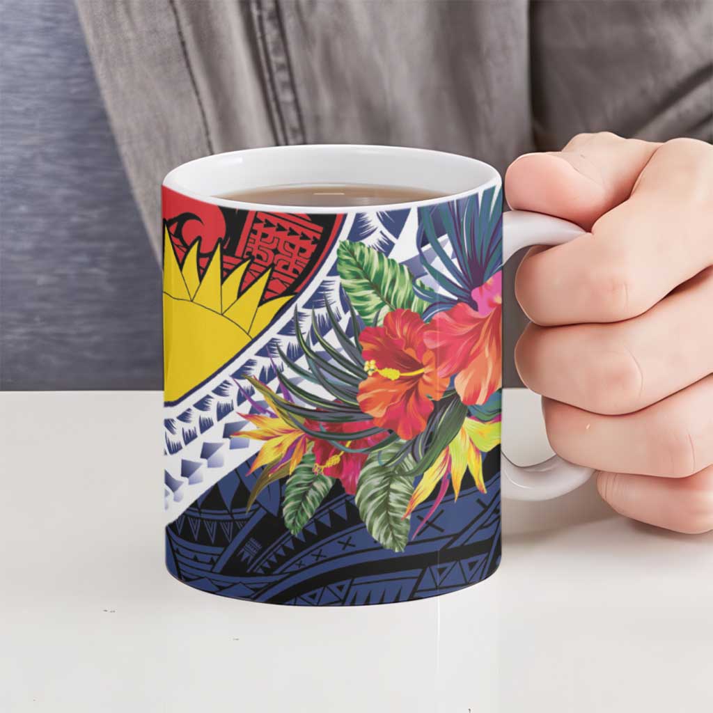 Flag of Kiribati Polynesian Pattern Ceramic Mug Est 1979 With Tropical Flowers LT9 - Polynesian Pride