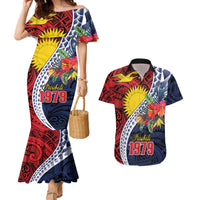 Flag of Kiribati Polynesian Pattern Couples Matching Mermaid Dress and Hawaiian Shirt Est 1979 With Tropical Flowers LT9 Red - Polynesian Pride