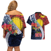 Flag of Kiribati Polynesian Pattern Couples Matching Off Shoulder Short Dress and Hawaiian Shirt Est 1979 With Tropical Flowers LT9 - Polynesian Pride