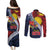Flag of Kiribati Polynesian Pattern Couples Matching Puletasi and Long Sleeve Button Shirt Est 1979 With Tropical Flowers
