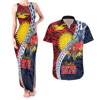 Flag of Kiribati Polynesian Pattern Couples Matching Tank Maxi Dress and Hawaiian Shirt Est 1979 With Tropical Flowers LT9 Red - Polynesian Pride