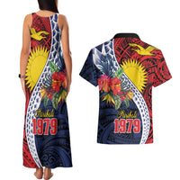 Flag of Kiribati Polynesian Pattern Couples Matching Tank Maxi Dress and Hawaiian Shirt Est 1979 With Tropical Flowers LT9 - Polynesian Pride