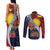 Flag of Kiribati Polynesian Pattern Couples Matching Tank Maxi Dress and Long Sleeve Button Shirt Est 1979 With Tropical Flowers