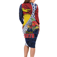Flag of Kiribati Polynesian Pattern Family Matching Long Sleeve Bodycon Dress and Hawaiian Shirt Est 1979 With Tropical Flowers LT9 - Polynesian Pride