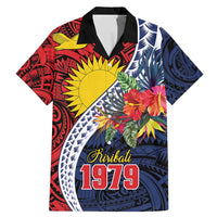 Flag of Kiribati Polynesian Pattern Family Matching Mermaid Dress and Hawaiian Shirt Est 1979 With Tropical Flowers LT9 Dad's Shirt - Short Sleeve Red - Polynesian Pride