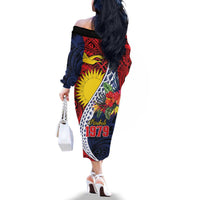 Flag of Kiribati Polynesian Pattern Family Matching Off The Shoulder Long Sleeve Dress and Hawaiian Shirt Est 1979 With Tropical Flowers LT9 - Polynesian Pride