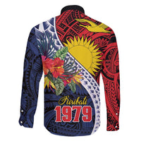 Flag of Kiribati Polynesian Pattern Family Matching Off Shoulder Maxi Dress and Hawaiian Shirt Est 1979 With Tropical Flowers LT9 - Polynesian Pride