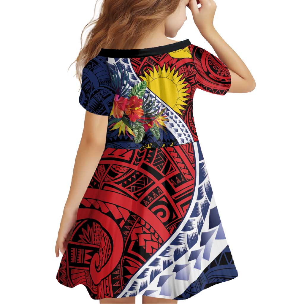 Flag of Kiribati Polynesian Pattern Family Matching Short Sleeve Bodycon Dress and Hawaiian Shirt Est 1979 With Tropical Flowers LT9 - Polynesian Pride