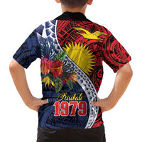 Flag of Kiribati Polynesian Pattern Family Matching Summer Maxi Dress and Hawaiian Shirt Est 1979 With Tropical Flowers LT9 - Polynesian Pride