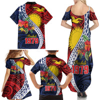 Flag of Kiribati Polynesian Pattern Family Matching Summer Maxi Dress and Hawaiian Shirt Est 1979 With Tropical Flowers LT9 - Polynesian Pride