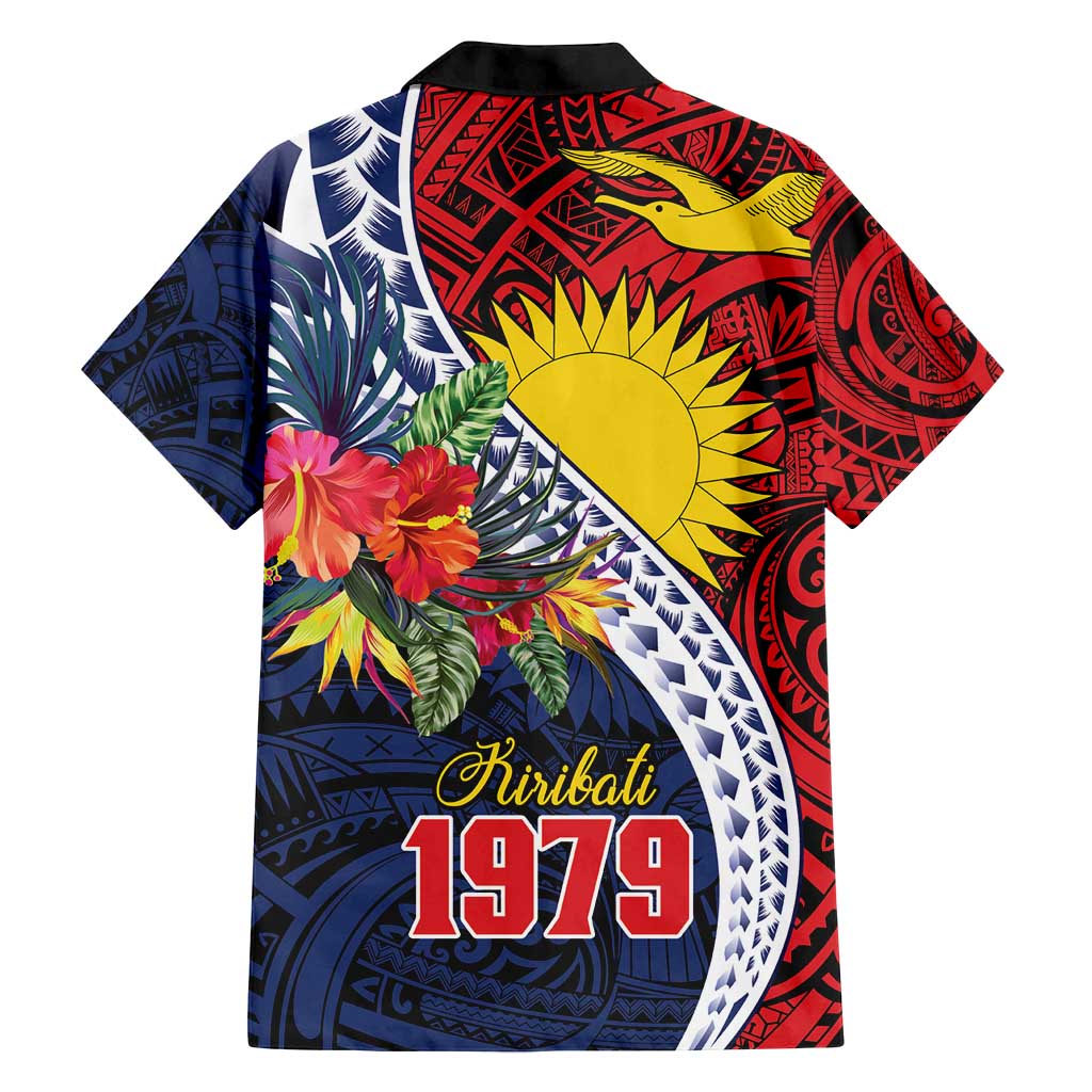 Flag of Kiribati Polynesian Pattern Family Matching Summer Maxi Dress and Hawaiian Shirt Est 1979 With Tropical Flowers LT9 - Polynesian Pride