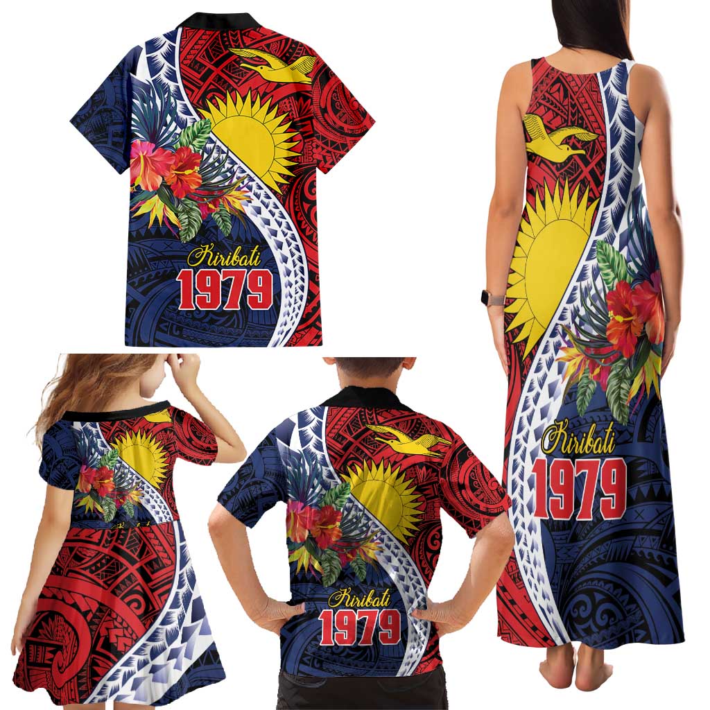 Flag of Kiribati Polynesian Pattern Family Matching Tank Maxi Dress and Hawaiian Shirt Est 1979 With Tropical Flowers LT9 - Polynesian Pride