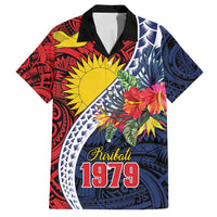 Flag of Kiribati Polynesian Pattern Family Matching Tank Maxi Dress and Hawaiian Shirt Est 1979 With Tropical Flowers LT9 Dad's Shirt - Short Sleeve Red - Polynesian Pride