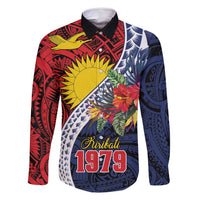 Flag of Kiribati Polynesian Pattern Family Matching Tank Maxi Dress and Hawaiian Shirt Est 1979 With Tropical Flowers LT9 Dad's Shirt - Long Sleeve Red - Polynesian Pride
