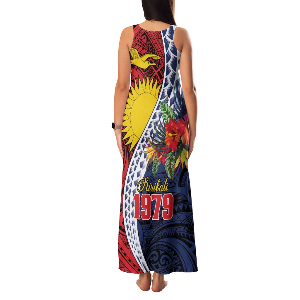 Flag of Kiribati Polynesian Pattern Family Matching Tank Maxi Dress and Hawaiian Shirt Est 1979 With Tropical Flowers LT9 - Polynesian Pride