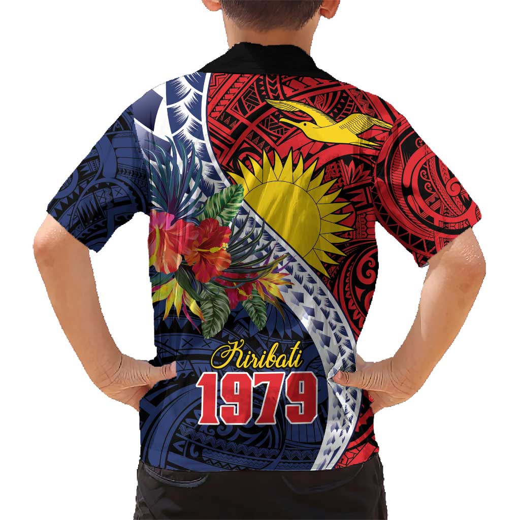 Flag of Kiribati Polynesian Pattern Hawaiian Shirt Est 1979 With Tropical Flowers
