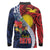 Flag of Kiribati Polynesian Pattern Long Sleeve Polo Shirt Est 1979 With Tropical Flowers