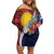 Flag of Kiribati Polynesian Pattern Off Shoulder Short Dress Est 1979 With Tropical Flowers